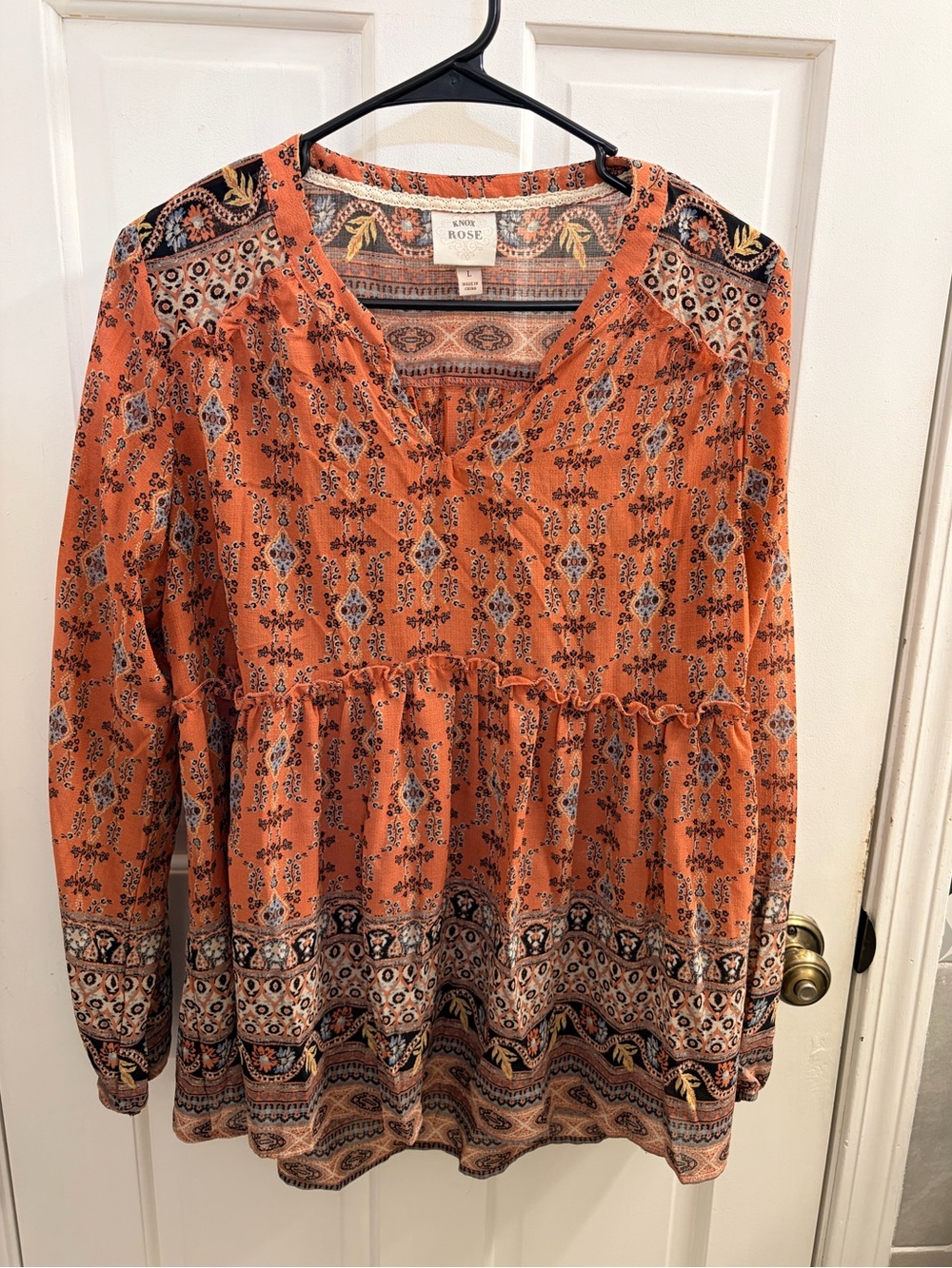 Knox Rose Boho Long Sleeve Blouse